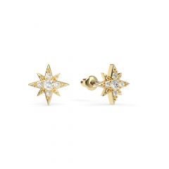 Petite 8 Point Star Stud Earrings Clear Crystals Gold Plated