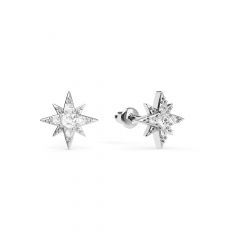 Petite 8 Point Star Stud Earrings Clear Crystals Rhodium Plated