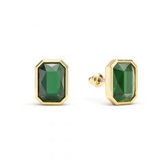 Octagon Mix Carrier Stud Earrings Emerald Crystals Gold Plated