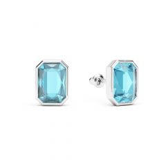 Octagon Mix Carrier Stud Earrings Aquamarine Crystals Rhodium Plated