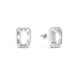 Octagon Mix Carrier Stud Earrings Clear Crystals Rhodium Plated