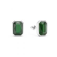 Octagon Mix Carrier Stud Earrings Emerald Crystals Rhodium Plated