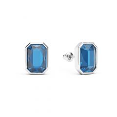 Octagon Mix Carrier Stud Earrings Sapphire Crystals Rhodium Plated