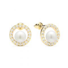 Halo Freshwater Pearl Stud Earrings Freshwater Pearl Gold Plated