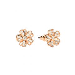 Cherry Blossom Flower Stud Earrings Clear Crystals Pave Rose Gold Plated