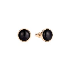 Round Petite Cabochon Black Onyx Stud Earrings Rose Gold Plated