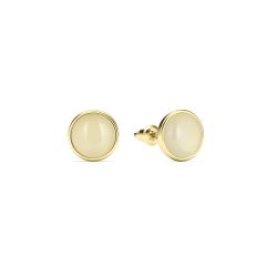 Round Petite Cabochon Amazonite Stud Earrings Gold Plated