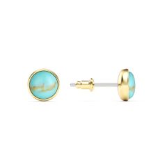 Round Petite Cabochon Turquoise Stud Earrings Gold Plated