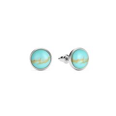 Round Petite Cabochon Turquoise Stud Earrings Rhodium Plated