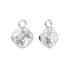 Cushion Mix Charms with Clear Crystal Silver Plated