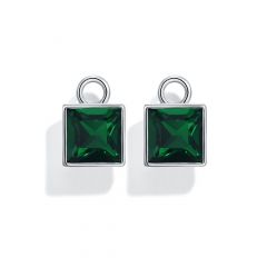 Square Mix Charms with Swarovski Emerald Rhodium Plated