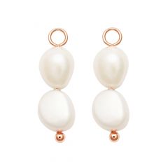 Double Organic Freshwater Pearl Drop Mix Charm Rose Gold Plated