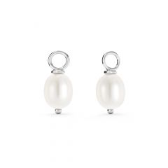 Petite Oval Freshwater Pearl Drop Mix Charm Rhodium Plated