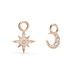 Star and Moon Mix Charms Clear Crystals Rose Gold Plated