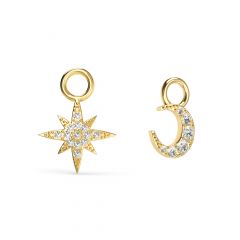 Star and Moon Mix Charms Clear Crystals Gold Plated
