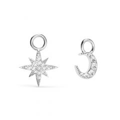 Star and Moon Mix Charms Clear Crystals Rhodium Plated