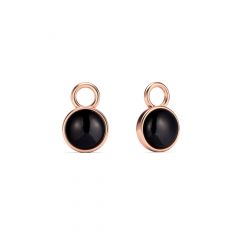 Round Petite Cabochon Black Onyx Mix Charms Rose Gold Plated