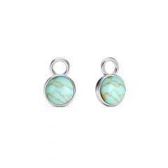 Round Petite Cabochon Turquoise Mix Charms Rhodium Plated