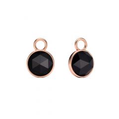 Round Rose Cut Black Onyx Mix Charms Rose Gold Plated