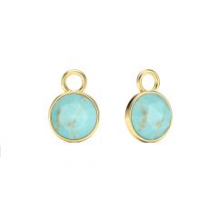 Round Rose Cut Turquoise Mix Charms Gold Plated