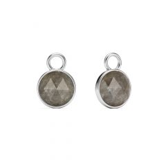 Round Rose Cut Grey Moonstone Mix Charms Rhodium Plated