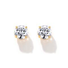Solitaire Cubic Zirconia Sterling Silver Stud Earrings 4mm Gold Plated
