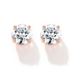 Solitaire Cubic Zirconia Sterling Silver Stud Earrings 6mm Rose Gold Plated
