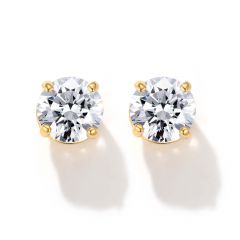 Solitaire Cubic Zirconia Sterling Silver Stud Earrings 6mm Gold Plated