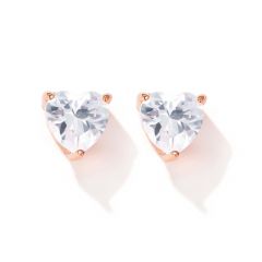 Solitaire Heart Cubic Zirconia Sterling Silver Stud Earrings 5mm Rose Gold Plated