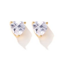 Solitaire Heart Cubic Zirconia Sterling Silver Stud Earrings 5mm Gold Plated