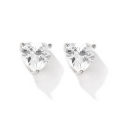 Solitaire Heart Cubic Zirconia Sterling Silver Stud Earrings 5mm Rhodium Plated