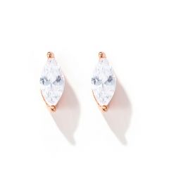 Solitaire Marquise Cubic Zirconia Sterling Silver Stud Earrings Rose Gold Plated