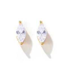 Solitaire Marquise Cubic Zirconia Sterling Silver Stud Earrings Gold Plated