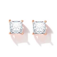 Solitaire Square Cubic Zirconia Sterling Silver Stud Earrings 5mm Rose Gold Plated