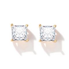 Solitaire Square Cubic Zirconia Sterling Silver Stud Earrings 5mm Gold Plated