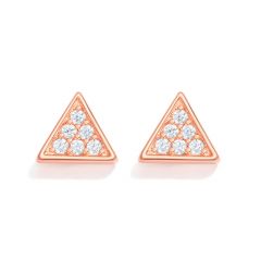 Triangle CZ Pave Stud Earrings in Sterling Silver Rose Gold Plated