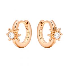 Polaris Star Mix Hoop Earrings Clear Crystals Sterling Silver Rose Gold Plated