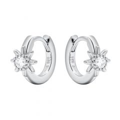 Polaris Star Mix Hoop Earrings Clear Crystals Sterling Silver Rhodium Plated