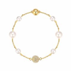 Affinity Collection Spaced White Crystal Pearl Interlinking Bracelet Gold Plated