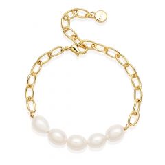 Bold Oval Freshwater Pearl Bracelet Gold Plated