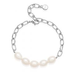Bold Oval Freshwater Pearl Bracelet Rhodium Plated