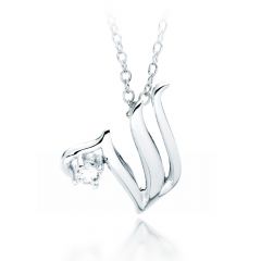 Letter W Name Initial Necklace with Cubic Zirconia