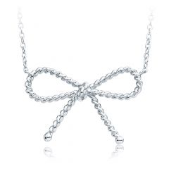 Ribbon Bow Statement Necklace Rhodium Plated