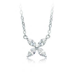 Victoria Flower Marquise CZ Necklace Rhodium Plated
