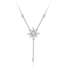 Camelia Stella Drop Star Statement Necklace Clear Cubic Zirconia Rhodium Plated