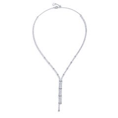 Alexis Deep Drop Statement Necklace with Cubic Zirconia Rhodium Plated