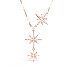 Polaris Triple Star Statement Necklace Clear Crystals Rose Gold Plated