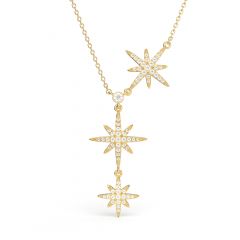 Polaris Triple Star Statement Necklace Clear Crystals Gold Plated