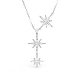 Polaris Triple Star Statement Necklace Clear Crystals Rhodium Plated