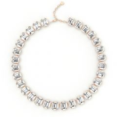 Octagon Sensational Statement Necklace Clear Crystals Rose Gold Plated